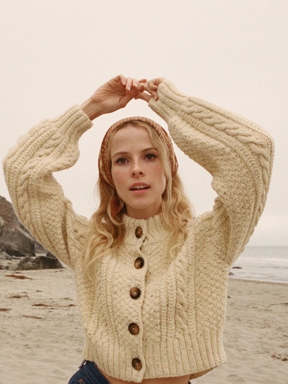 Doen‎ Cardiff Cardigan Size XS Speckled Cream Alpaca Wool Chunky Knit Sweater